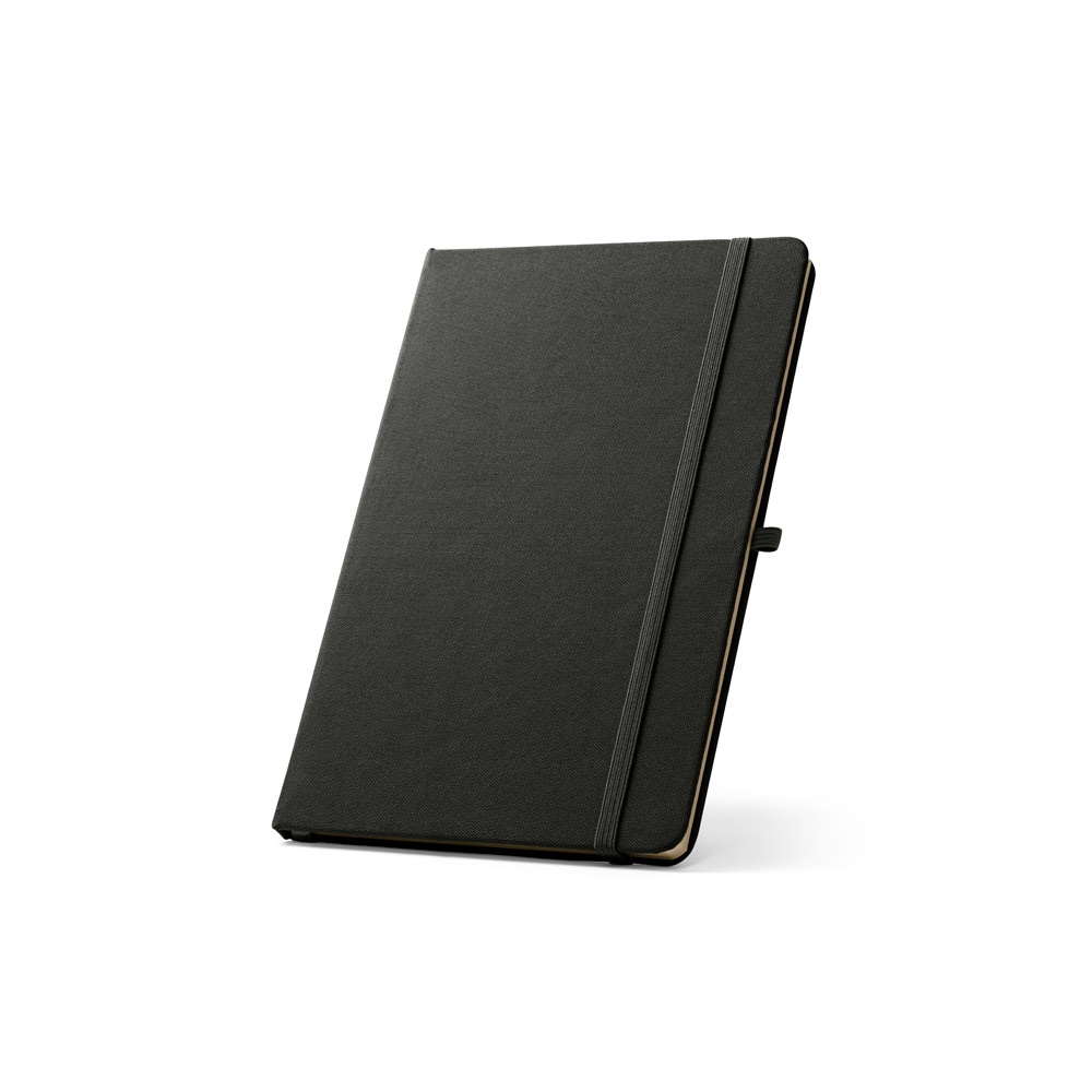 ANNE. A5 notitieblok in gerecycled polyester (100% rPET) met gelinieerde pagina's - kopen of bedrukken - zwart