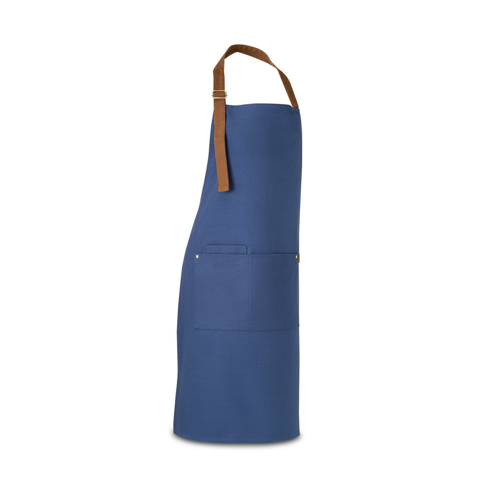 VESPER. 100% katoenen canvas schort (300 g/m²) met metalen details - kopen of bedrukken - blauw