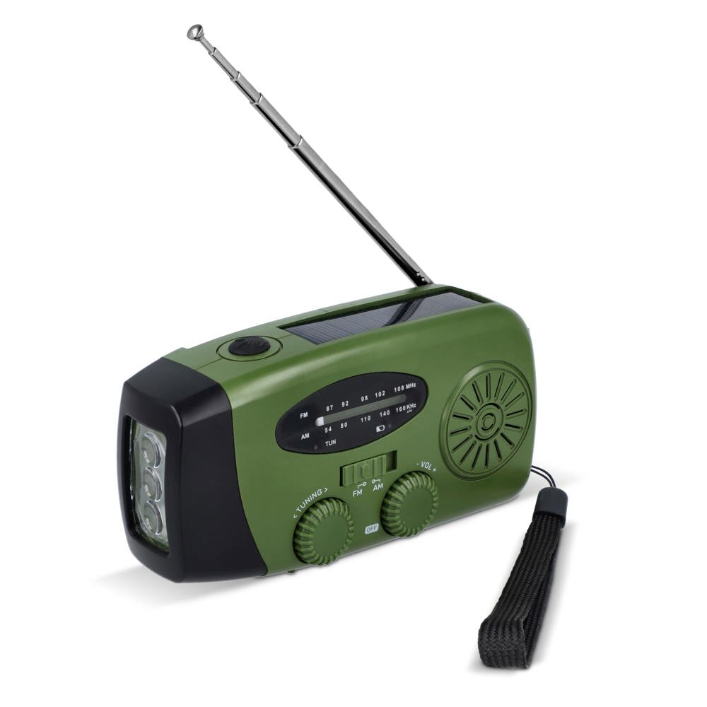 SafeSound Noodradio met Zonne-energie en Opwindbaar - voor bedrijven en relatiegeschenken - Donker Groen