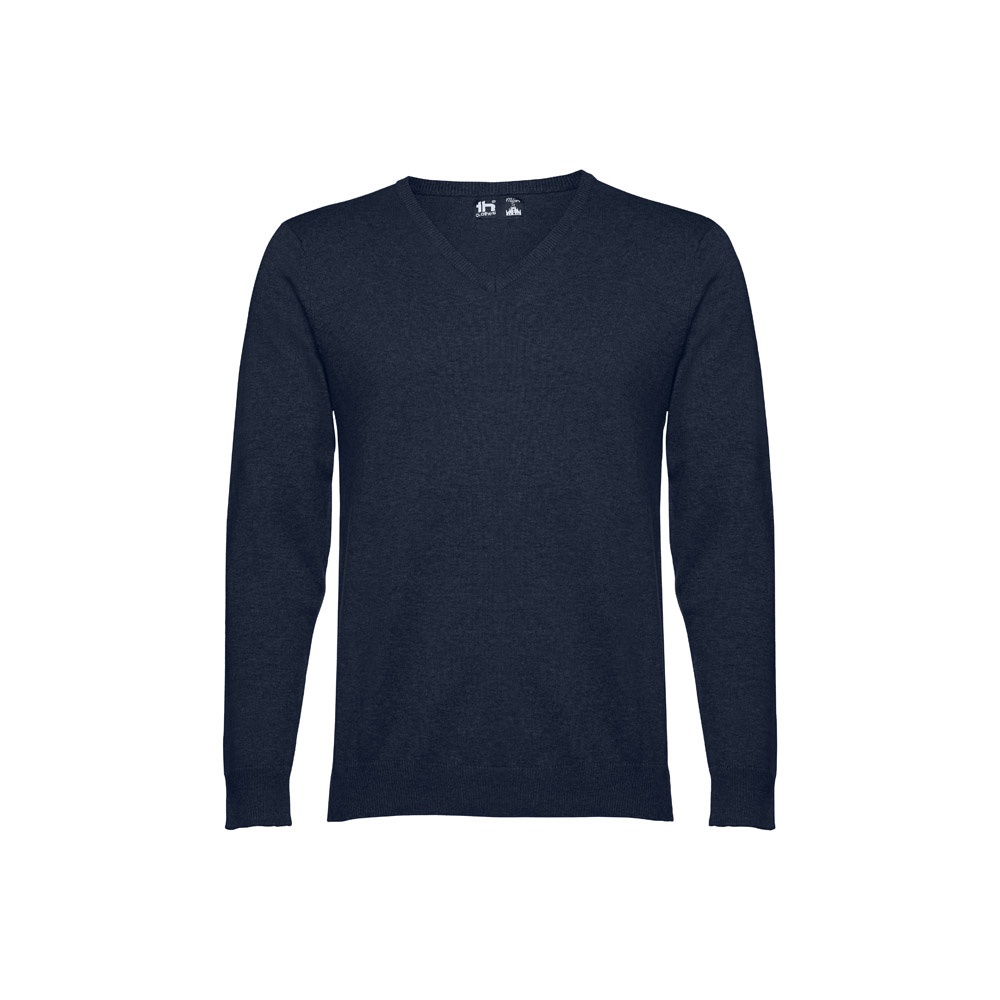 THC MILAN. Pullover met V-hals voor heren in katoen en polyamide - voor bedrijven en relatiegeschenken - Marineblauw