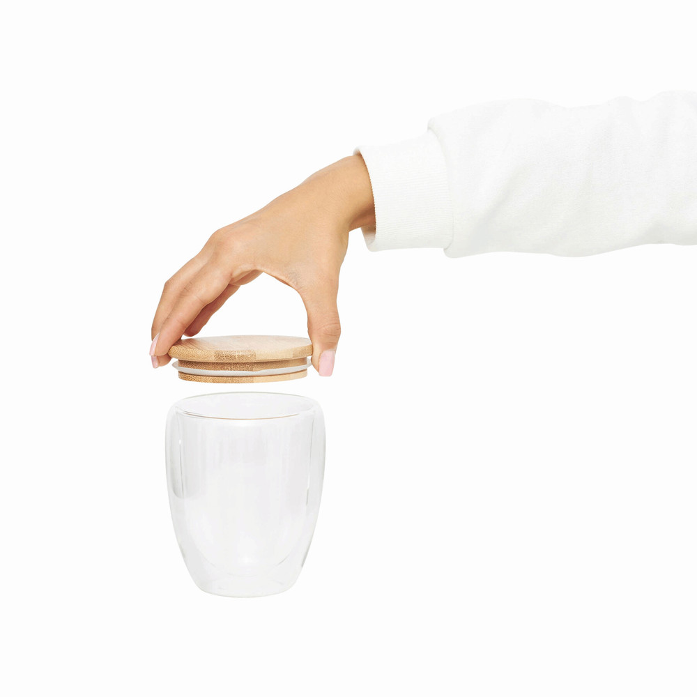 BAMBOO ART M - Dubbelwandig glas, inhoud ca. 350 ml. - voor bedrijven en relatiegeschenken
