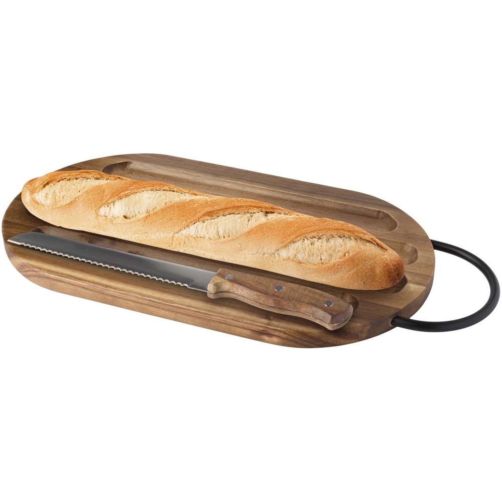 Prestige snijplank van acaciahout met broodmes - voor bedrijven en relatiegeschenken