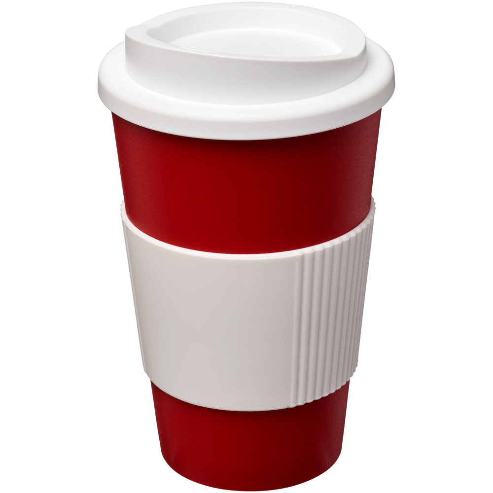 Americano® 350 ml geïsoleerde beker met grip - kopen of bedrukken - Rood, Wit