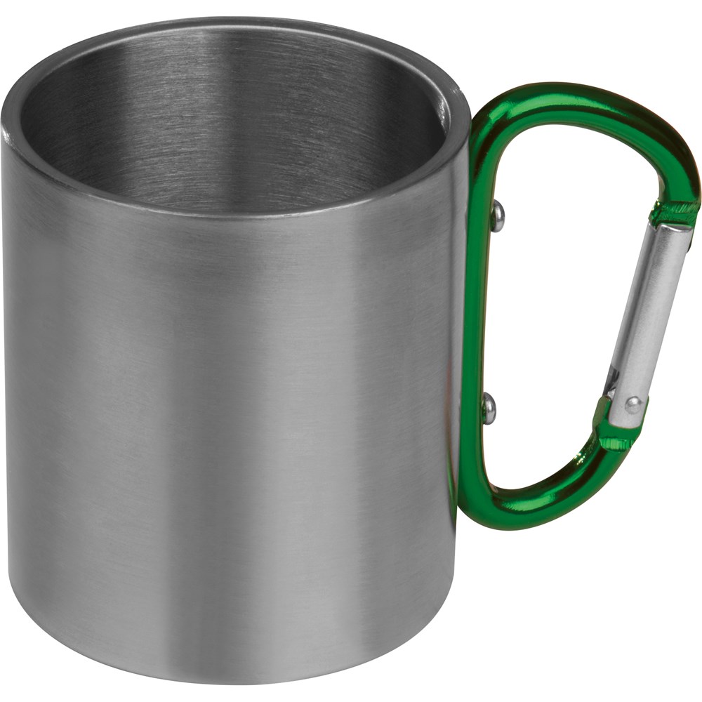 Metalen beker met karabijnhaak - bedrukt of onbedrukt verkrijgbaar - Groen