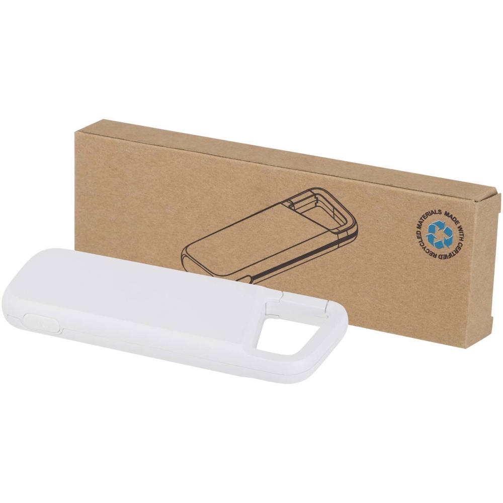 Alkes waterbestendige powerbank van 5000 mAh 12 W van gerecycled plastic met karabijnhaak - bedrukt of - wit