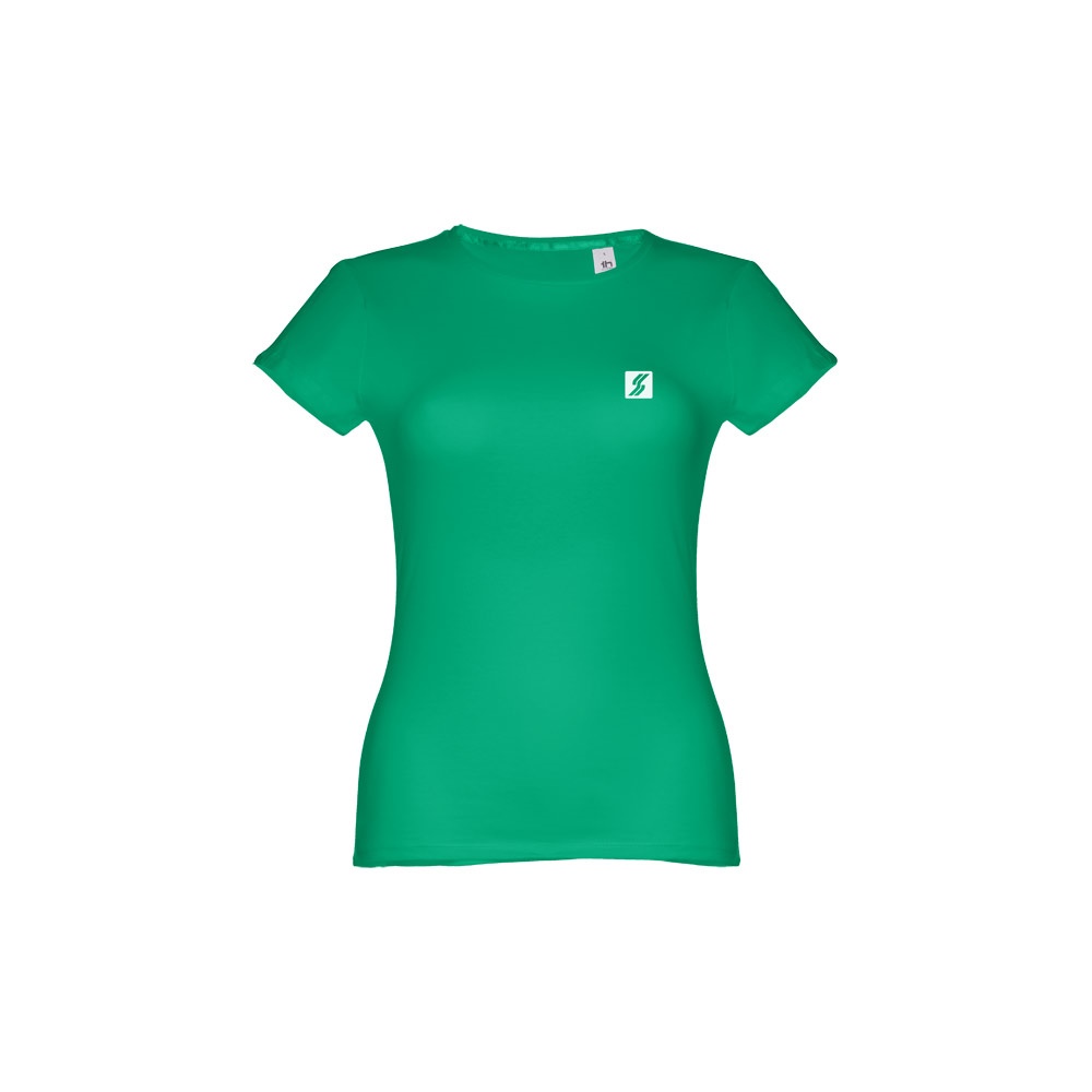 THC SOFIA. Katoenen dames-T-shirt met riem - bedrukt of onbedrukt verkrijgbaar - groen