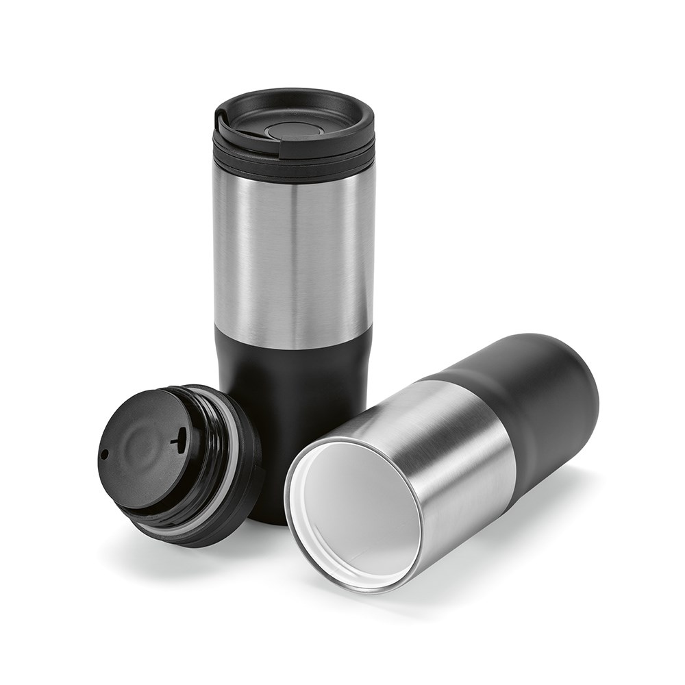 Oranje reisbeker gerecycled roestvrij staal 640 ml - Zwart