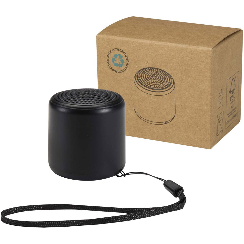Velkis 3W gerecycleerde plastic draadloze Bluetooth®-speaker - bedrukt of onbedrukt verkrijgbaar - Zwart