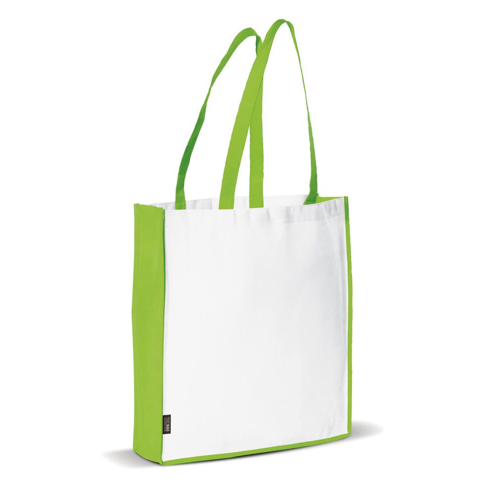 Schoudertas non-woven 75g/m² - met logo of onbedrukt bestellen - Wit / Lichtgroen