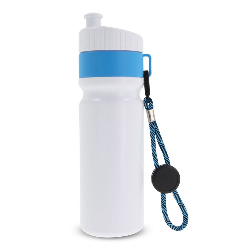 Sportbidon met rand en koord 750ml - met logo of onbedrukt bestellen - Wit / Lichtblauw