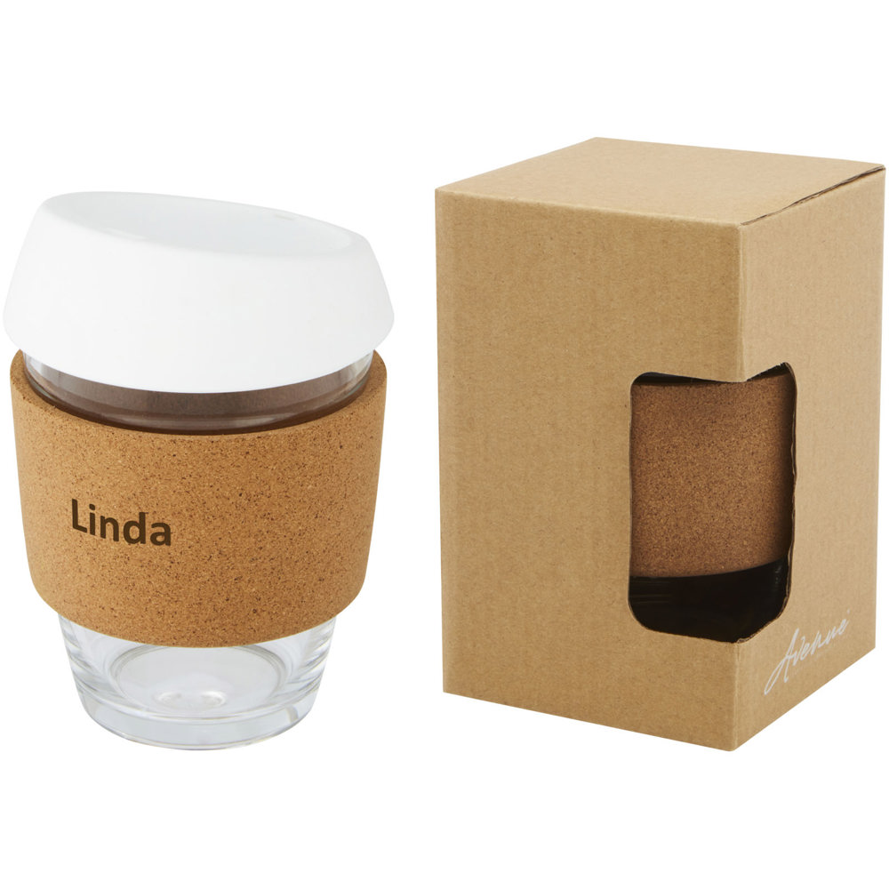 Lidan borosilicaat glazen beker van 360 ml met kurken grip en siliconen deksel