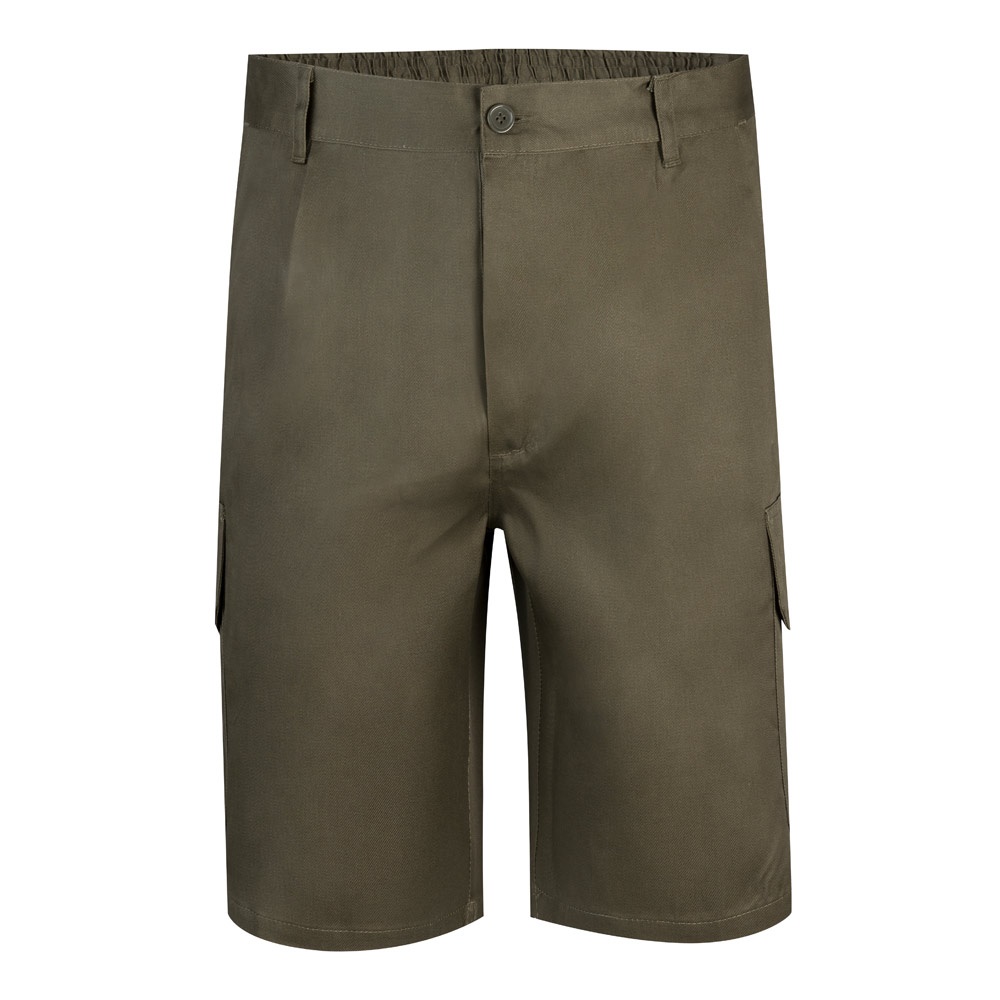 VL CHIONE. Bermuda in keperstof met meerdere zakken (200g/m²), van katoen (35%) en polyester (65%) - met logo - Olijfgroen