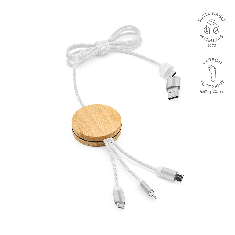 Feynman kabel rPET 3 in 1 - voor bedrijven en relatiegeschenken - Wit