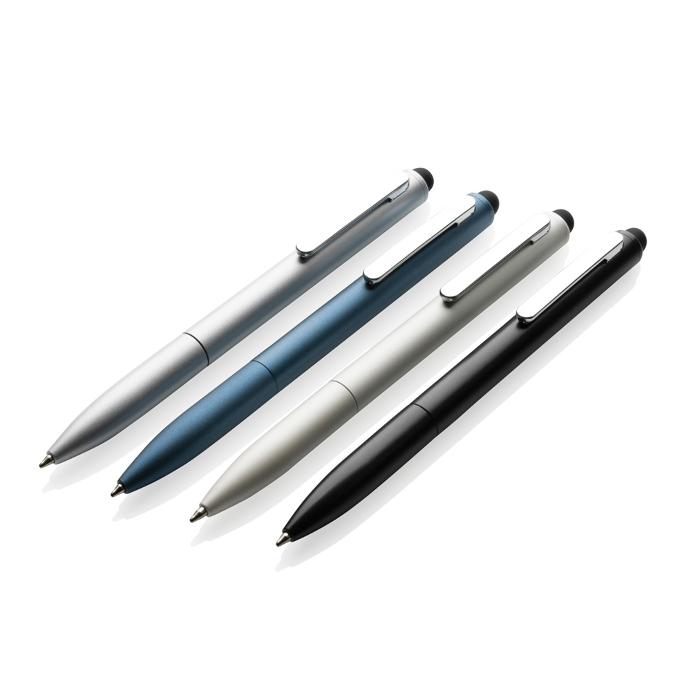 Kymi RCS-gecertificeerde gerecycled aluminium pen met stylus - bedrukt of onbedrukt verkrijgbaar