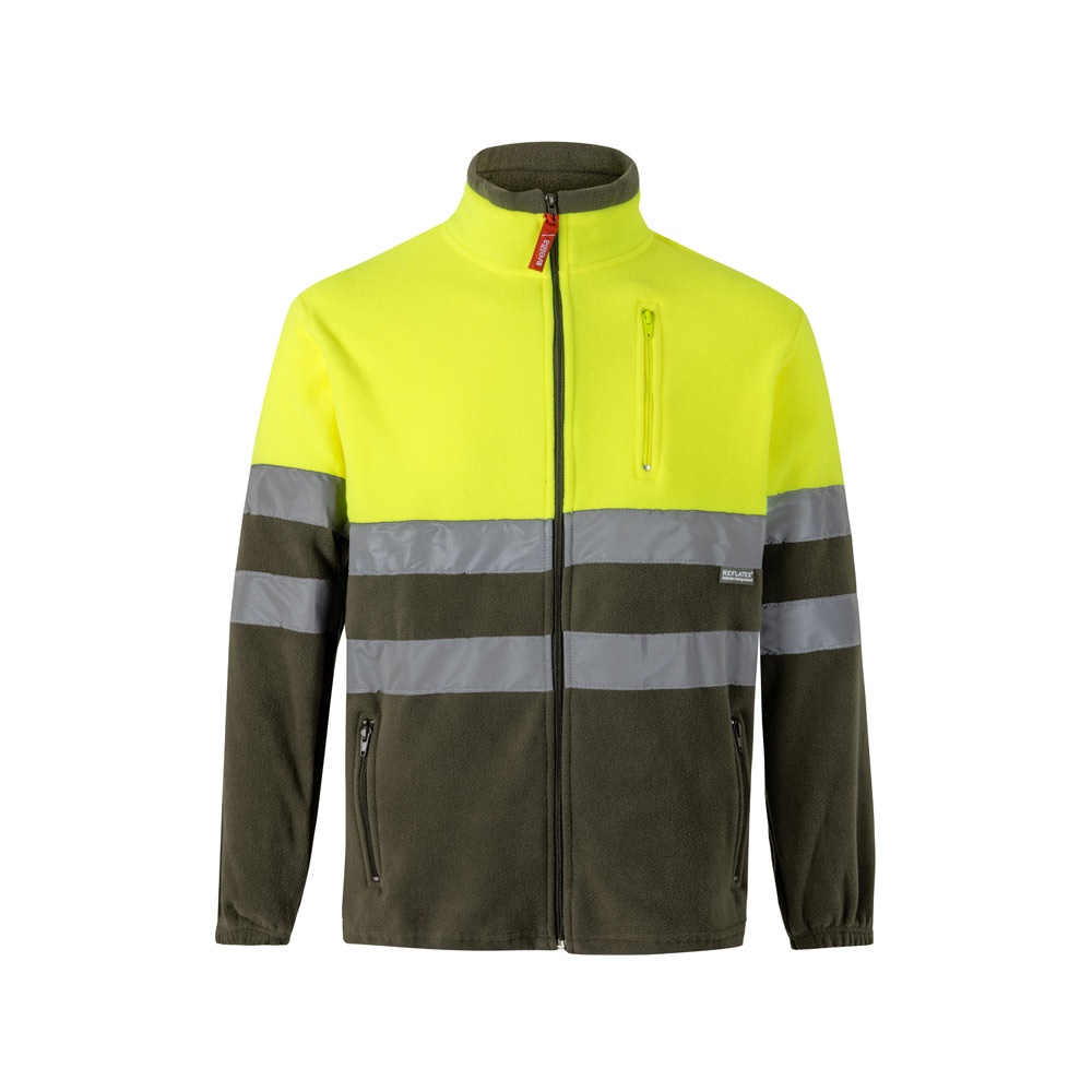 VL EROS. Tweekleurig fleecejack (280g/m²) van polyester (100%) - bedrukt of onbedrukt verkrijgbaar - Olijfgroen, Geel