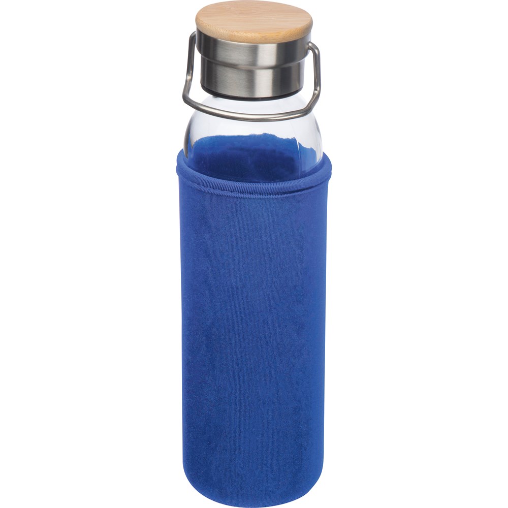 Drinkfles van glas met ommanteling - kopen of bedrukken - Blauw