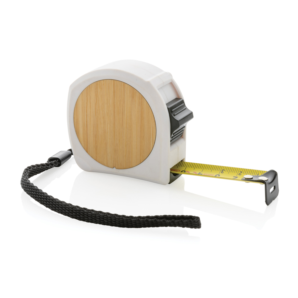 RCS gerecycled plastic bamboe rolmaat 5M/19mm - met logo of onbedrukt bestellen - wit (± PMS White)