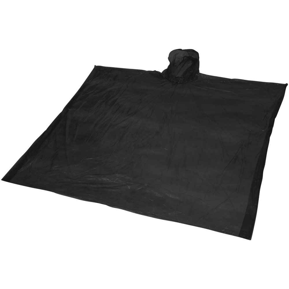 Mayan gerecyclede wegwerp regenponcho met opbergtasje - met logo of onbedrukt bestellen - Zwart