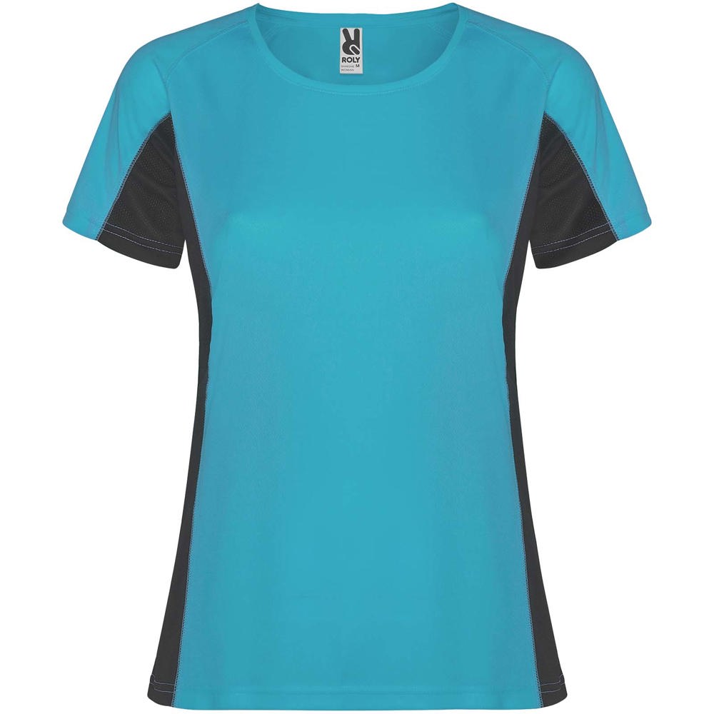 Shanghai sportshirt met korte mouwen voor dames - voor bedrijven en relatiegeschenken - Turkoois, Donkerlood