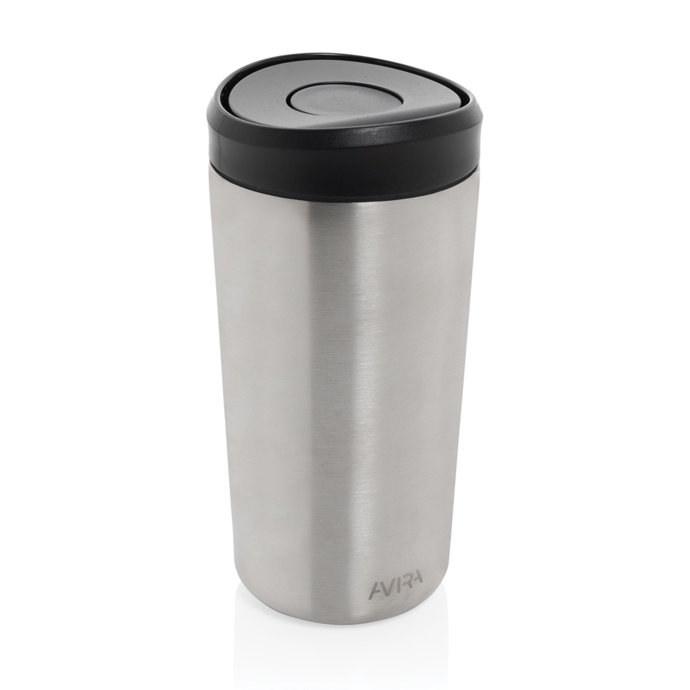 Avira Alix RCS recycled staal klik beker 400ML - met logo of onbedrukt bestellen - zilver (± PMS 428)
