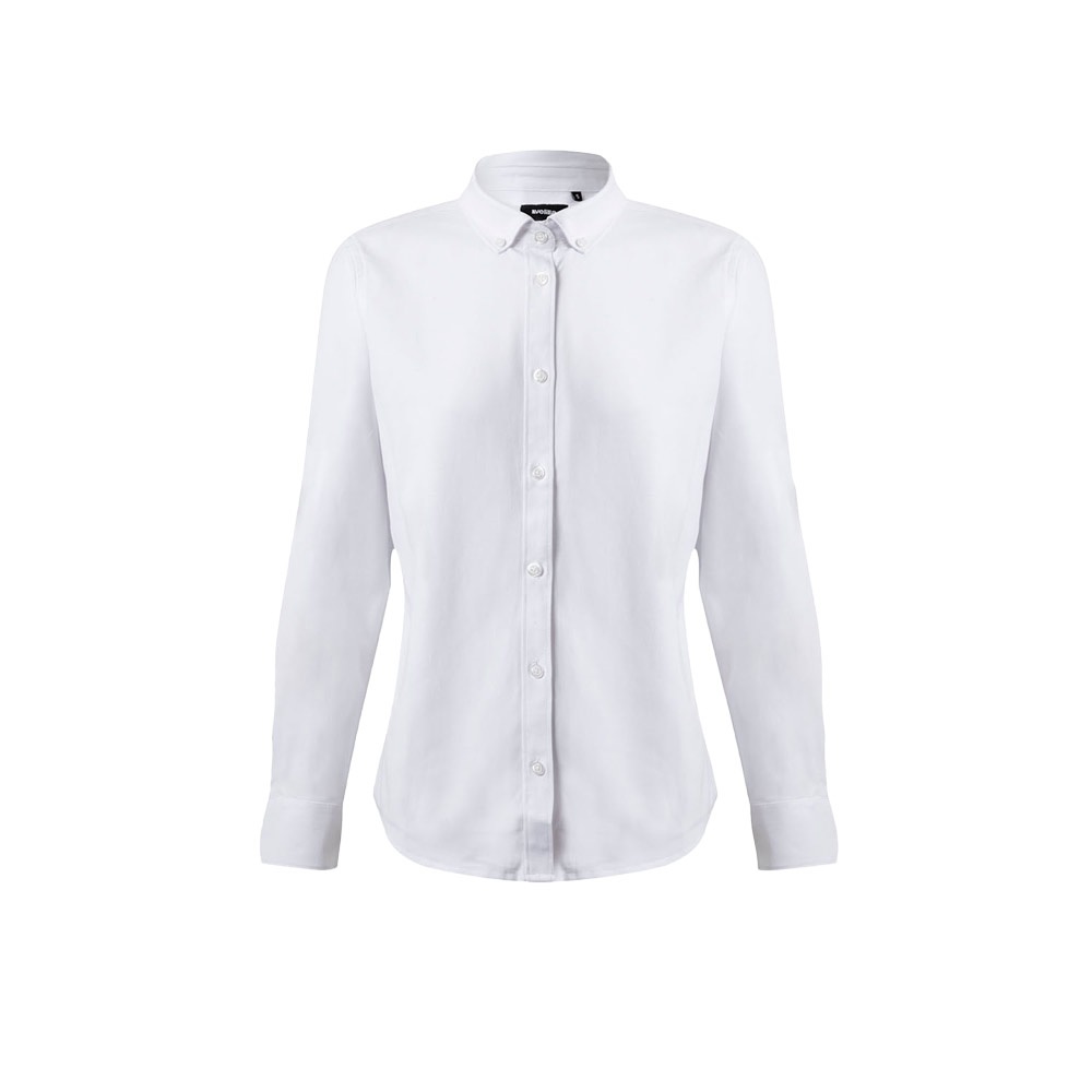 VL PRITHVI WOMEN. Oxford overhemd (180 g/m²) voor dames, gemaakt van katoen (50%), polyester (45%) en elastaan ​​(5%) - Wit