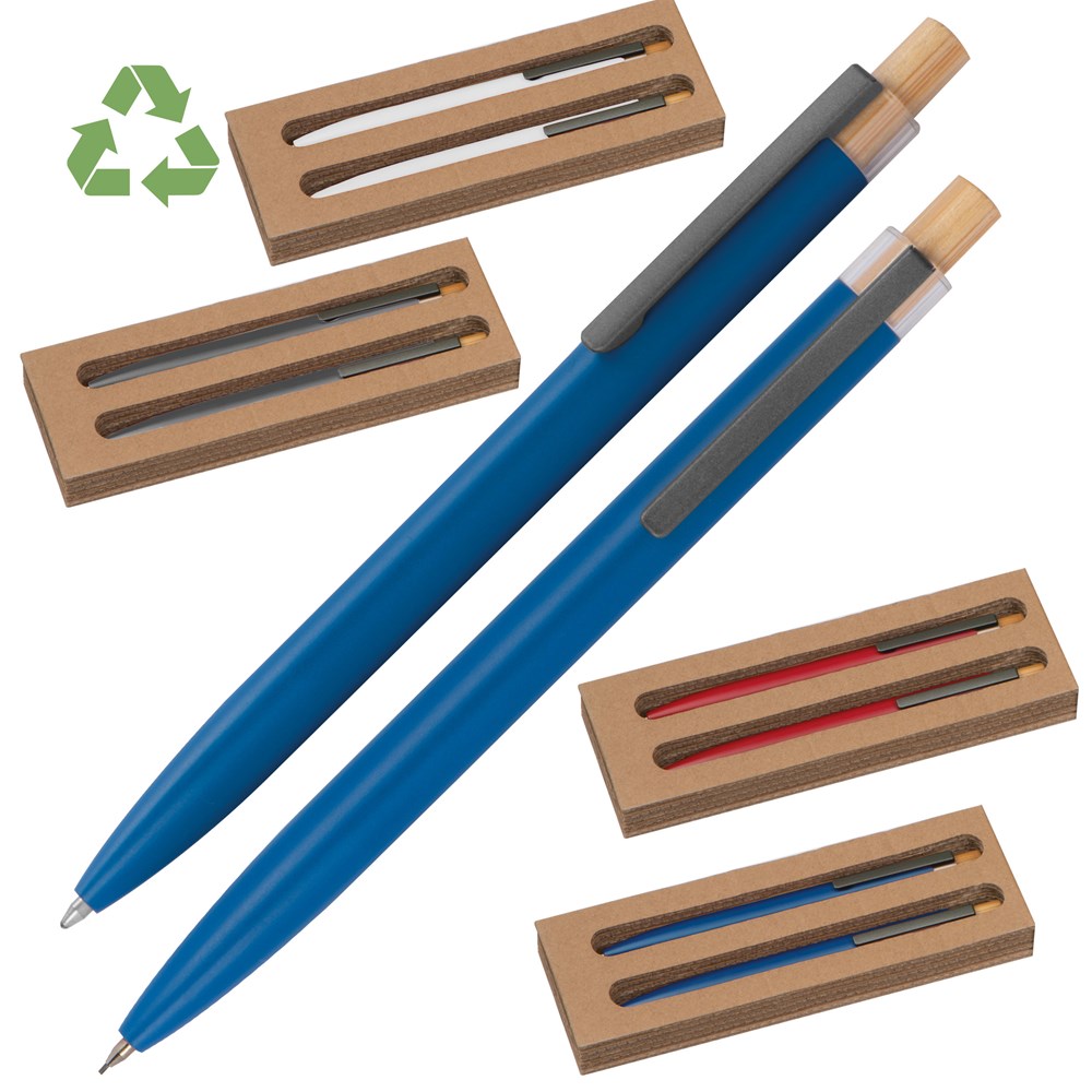 Schrijfset van gerecycled aluminium met een pen en potlood - met logo of onbedrukt bestellen