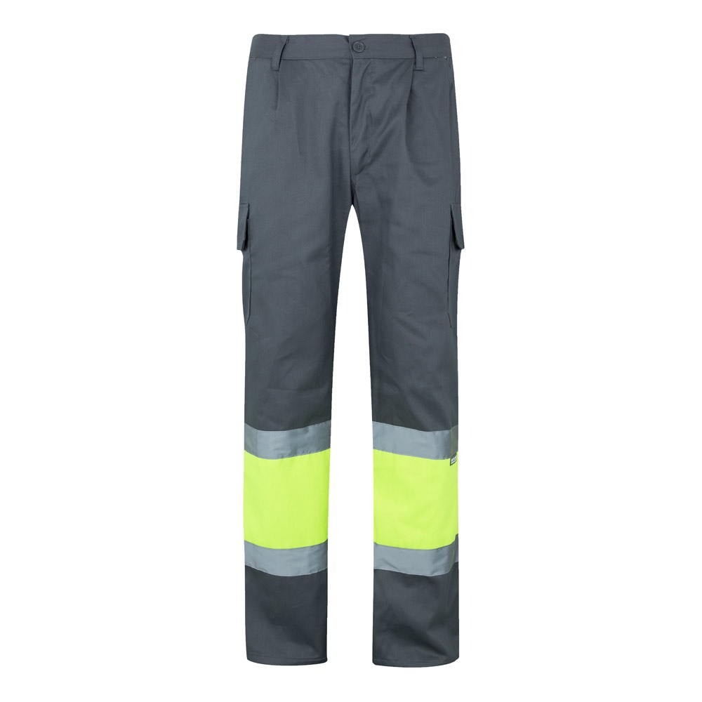 VL POSEIDON LARGE. Tweekleurige keperstof broek met meerdere zakken (210g/m²), van katoen (20%) en polyester - Grijs, Geel