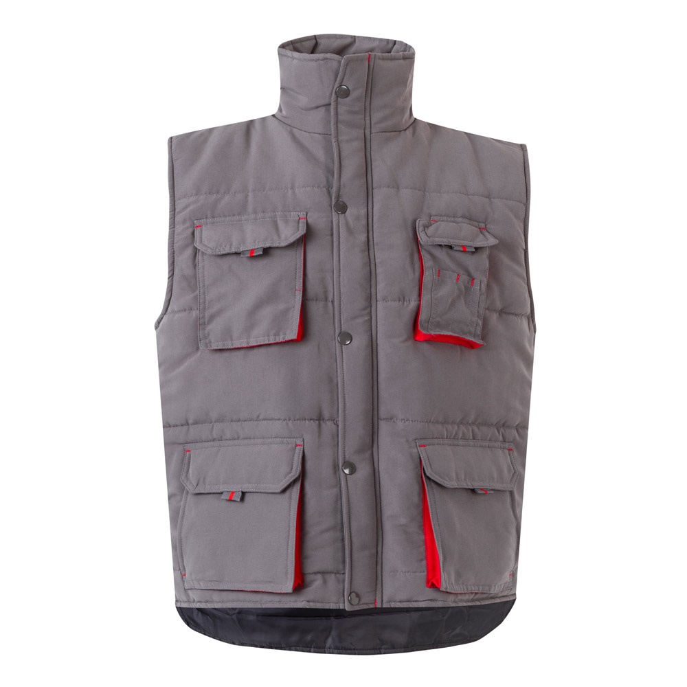 VL NERGAL. Gewatteerd vest, tweekleurig, met meerdere zakken (120g/m²), van polyester (100%) - kopen of - grijs, rood