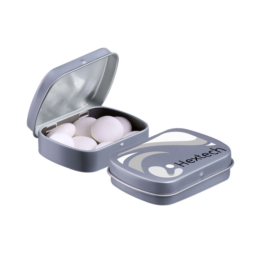 Mini scharnierblikje met Mentos mints - voor bedrijven en relatiegeschenken - Grijs
