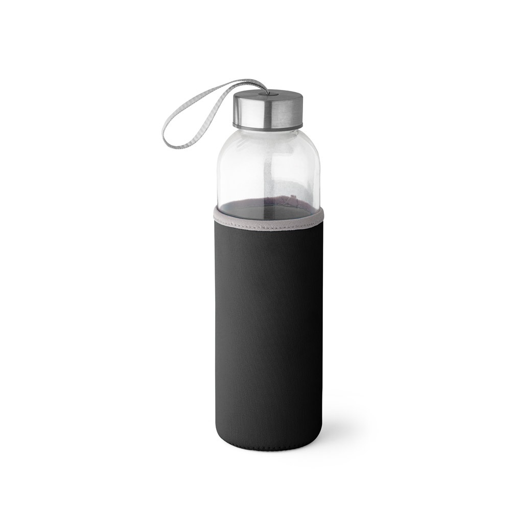 RAISE. Sportfles glas en roestvrij staal 520 mL - voor bedrijven en relatiegeschenken - Zwart