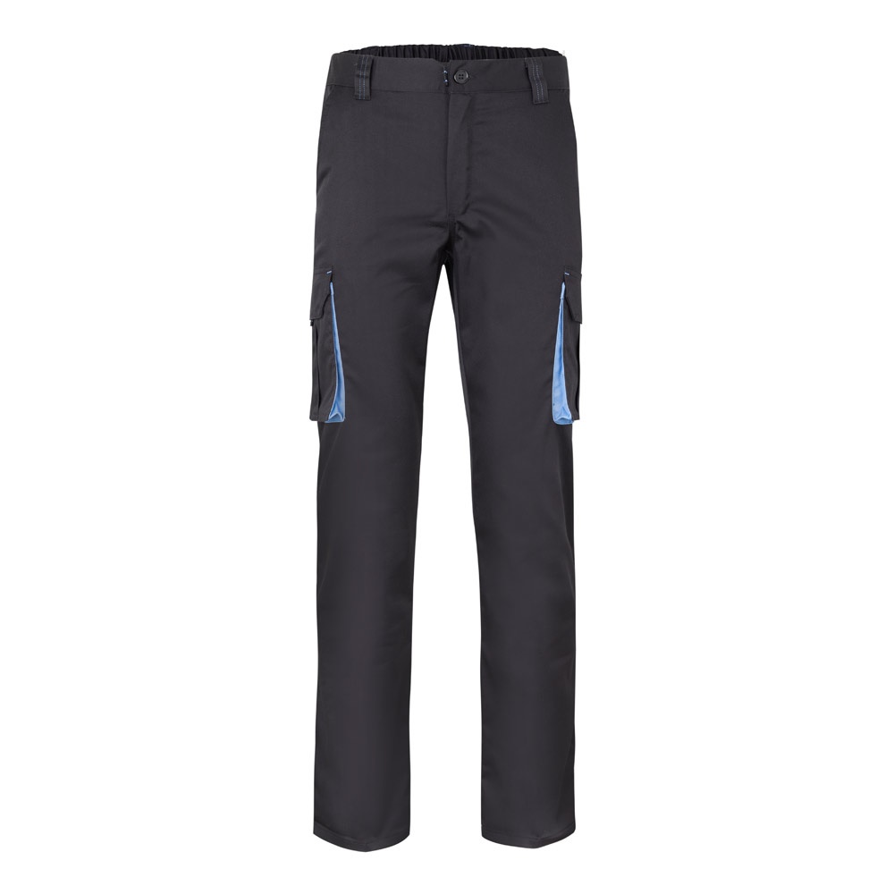 VL FIDES. Tweekleurige stretchbroek met meerdere zakken (240g/m²) van katoen (46%), EME (38%) en polyester - Grijs, Licht blauw