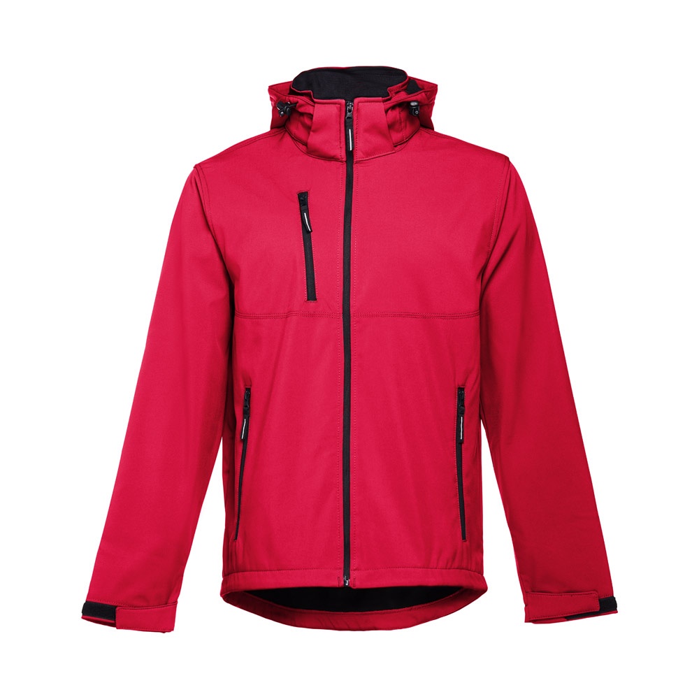 THC ZAGREB. Softshell herenjack van polyester en elastaan - bedrukt of onbedrukt verkrijgbaar - Rood