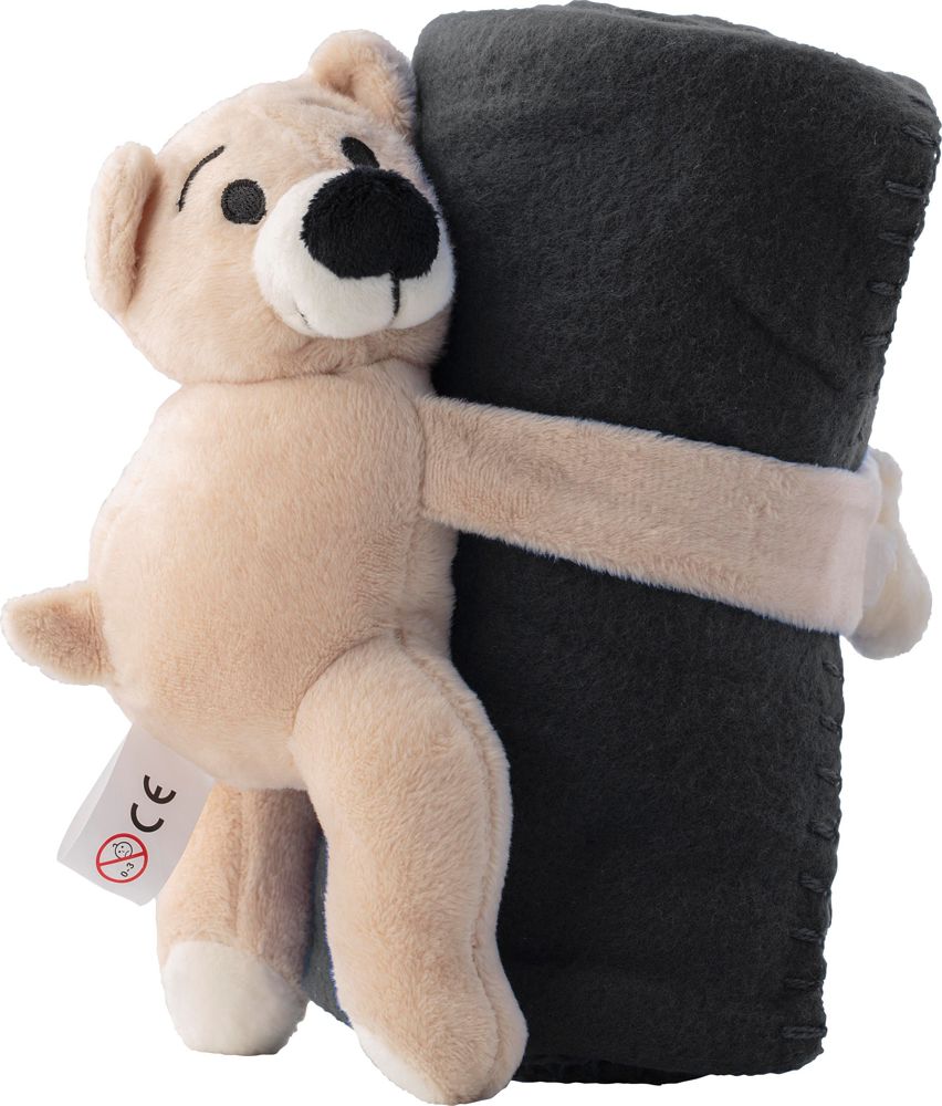 Knuffelbeer met fleecedeken Owen - bedrukt of onbedrukt verkrijgbaar - Zwart