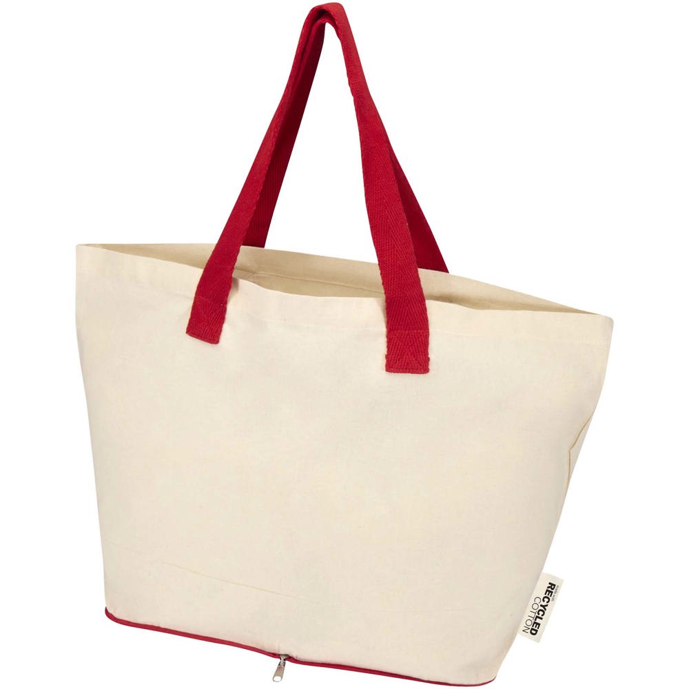 Sierra 140 g/m² GRS gerecycleerde opvouwbare katoenen draagtas 12L - kopen of bedrukken - Natuur, Rood