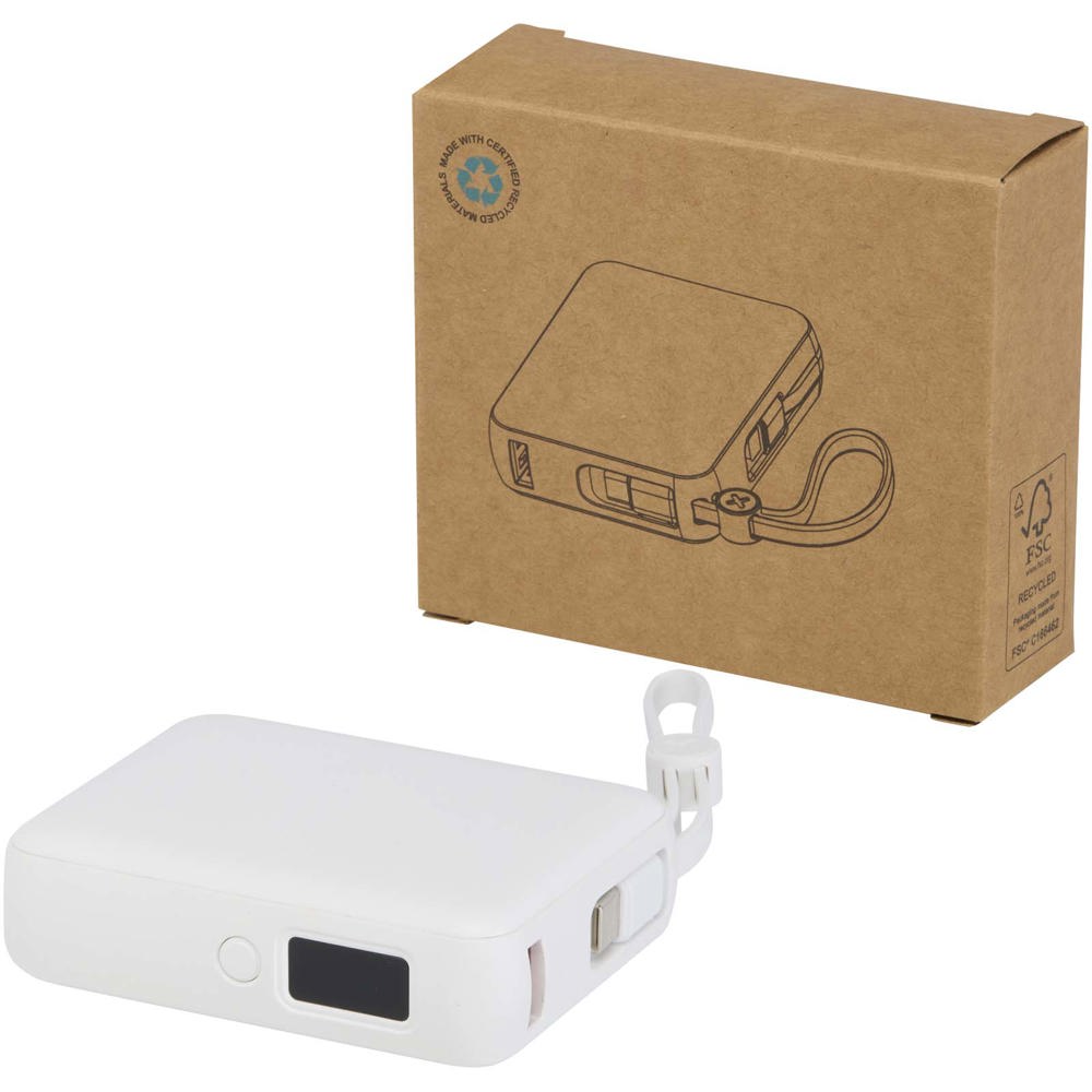 Acrux tabletpowerbank van 10.000 mAh 35 W met ingebouwde Type-C kabel van gerecycled plastic - voor bedrijven