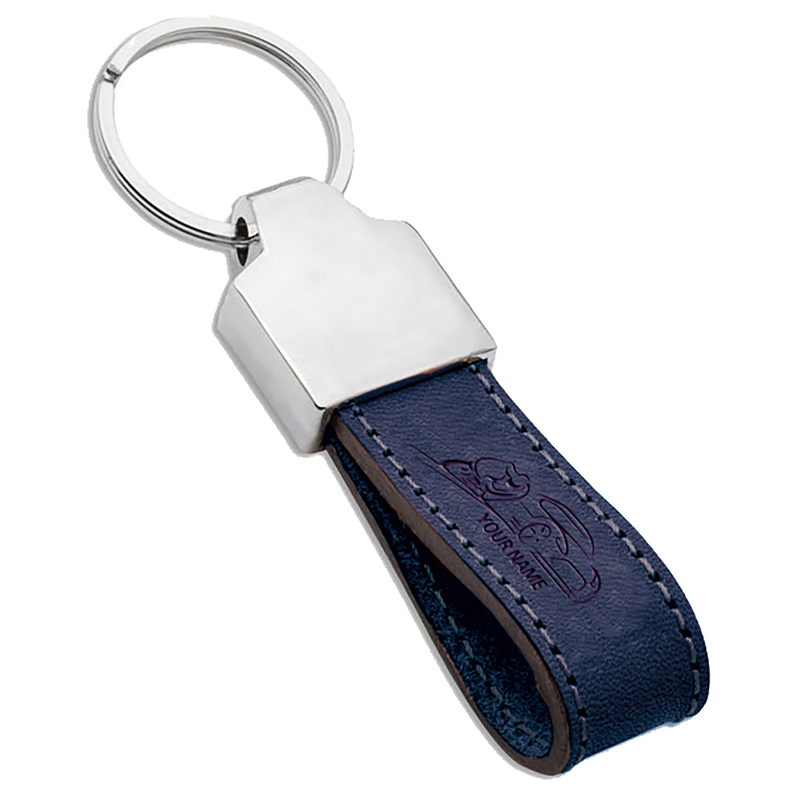 Sleutelhanger P02660, Leder - bedrukt of onbedrukt verkrijgbaar - blauw
