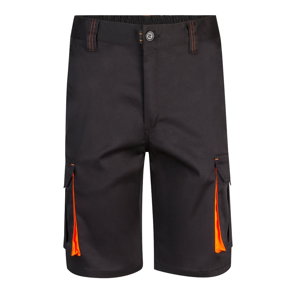 VL HEMERA. Tweekleurige stretch bermuda met meerdere zakken (240g/m²), van katoen (46%), EME (38%) en - Zwart, Oranje