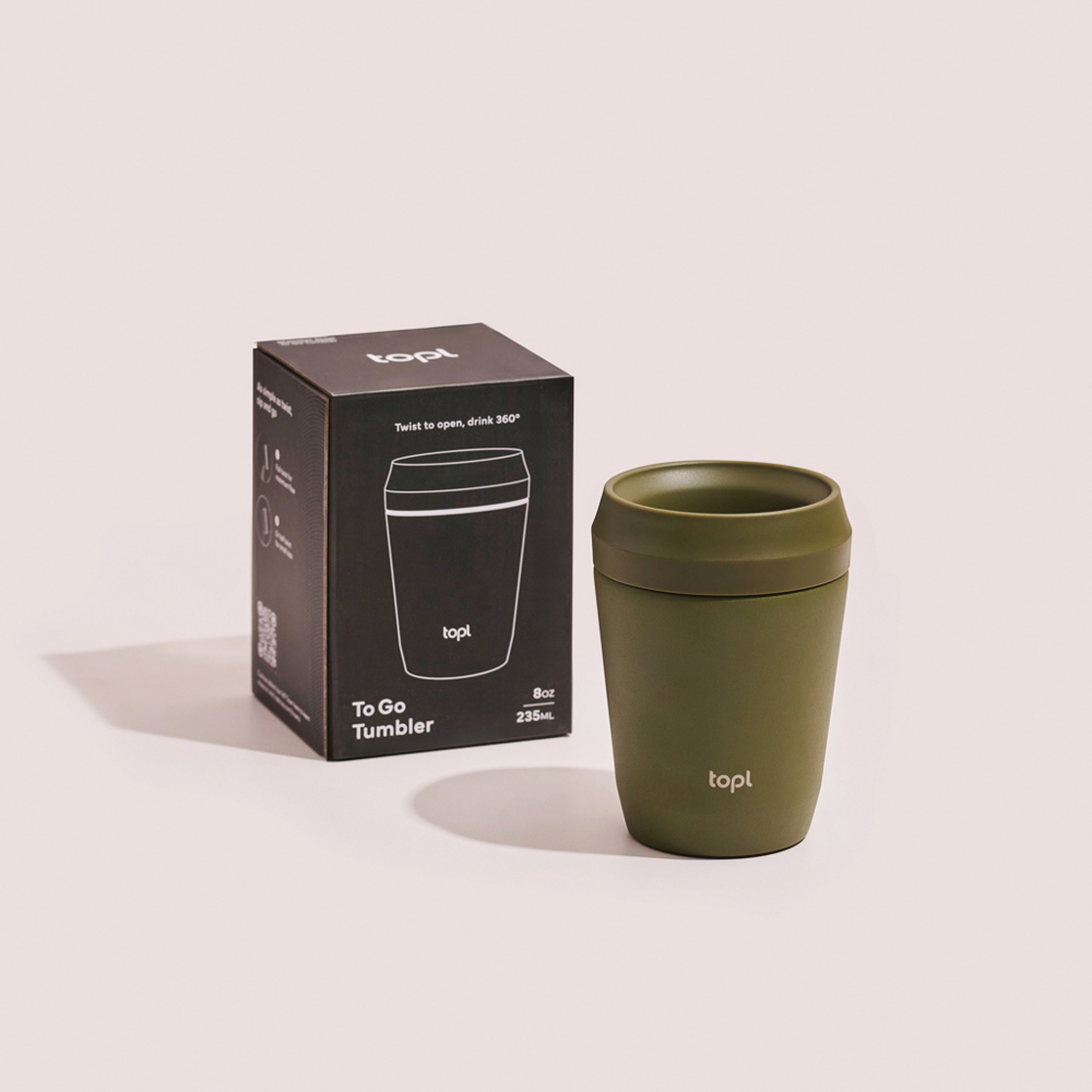 Topl Recycled Staal To Go beker gepatenteerd 360 Lid 235ml