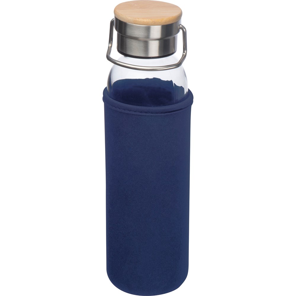 Drinkfles van glas met ommanteling - kopen of bedrukken - Donkerblauw