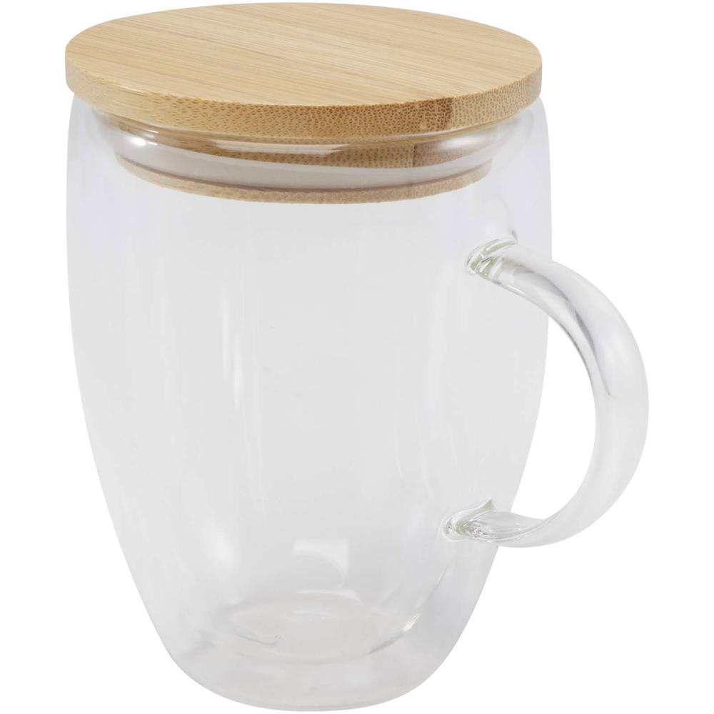 Leona 350 ml glazen beker met bamboe deksel