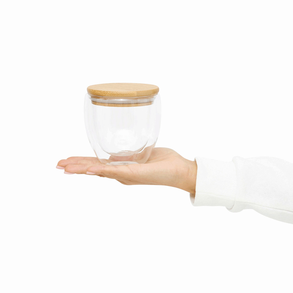 BAMBOO ART S - Dubbelwandig glas, inhoud ca. 250 ml. - voor bedrijven en relatiegeschenken