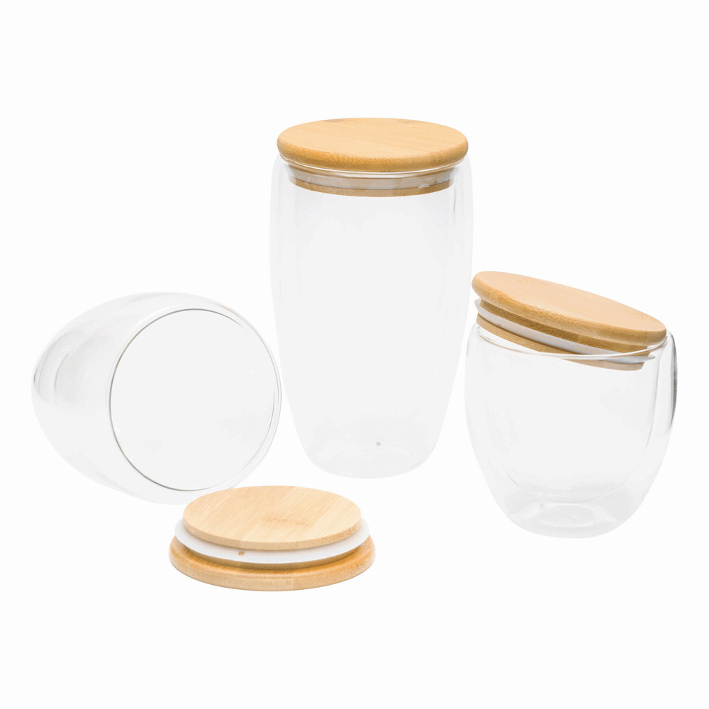 BAMBOO ART S - Dubbelwandig glas, inhoud ca. 250 ml. - voor bedrijven en relatiegeschenken