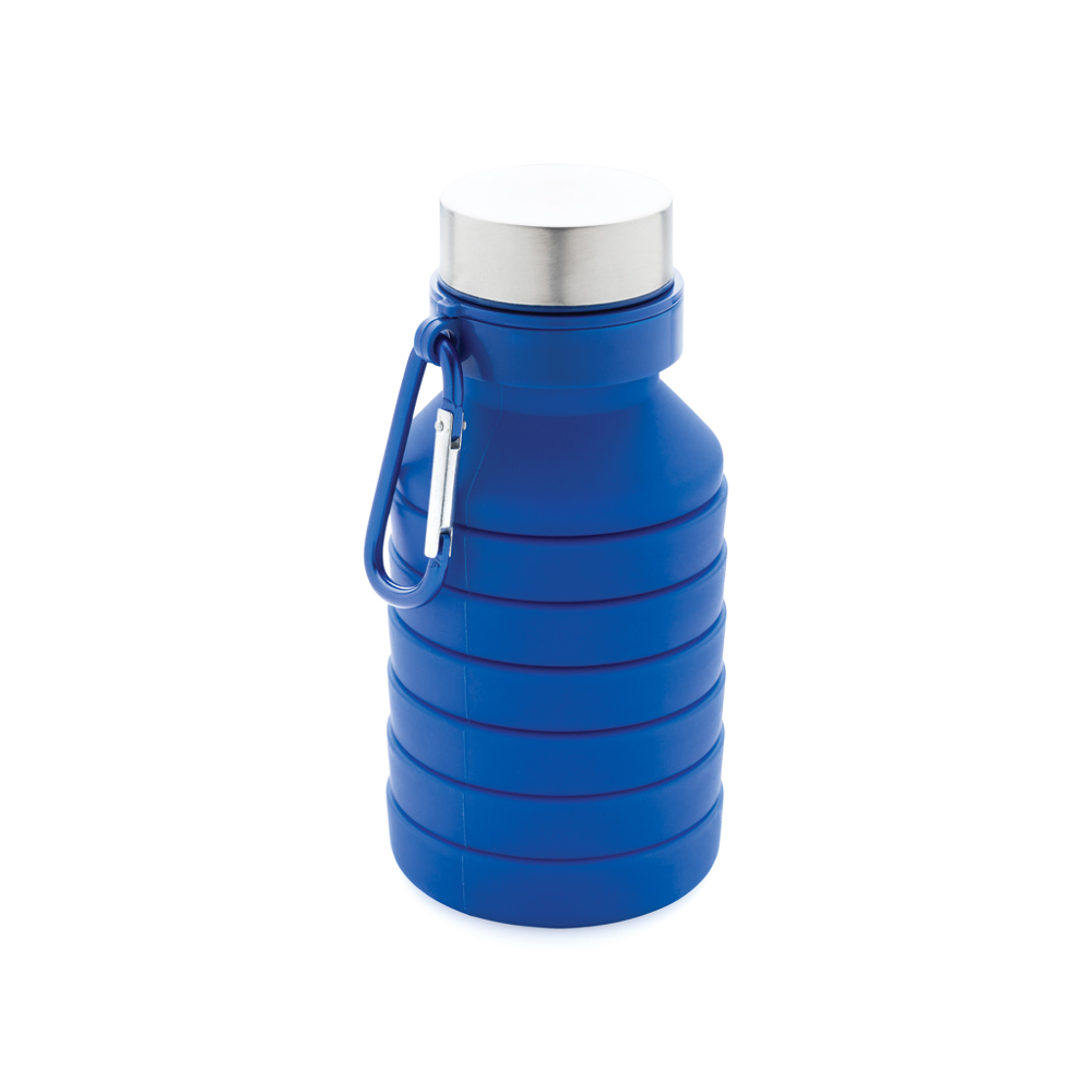 Lekvrije opvouwbare siliconen fles met schroefdop - met logo of onbedrukt bestellen - blauw (± PMS 2146C)