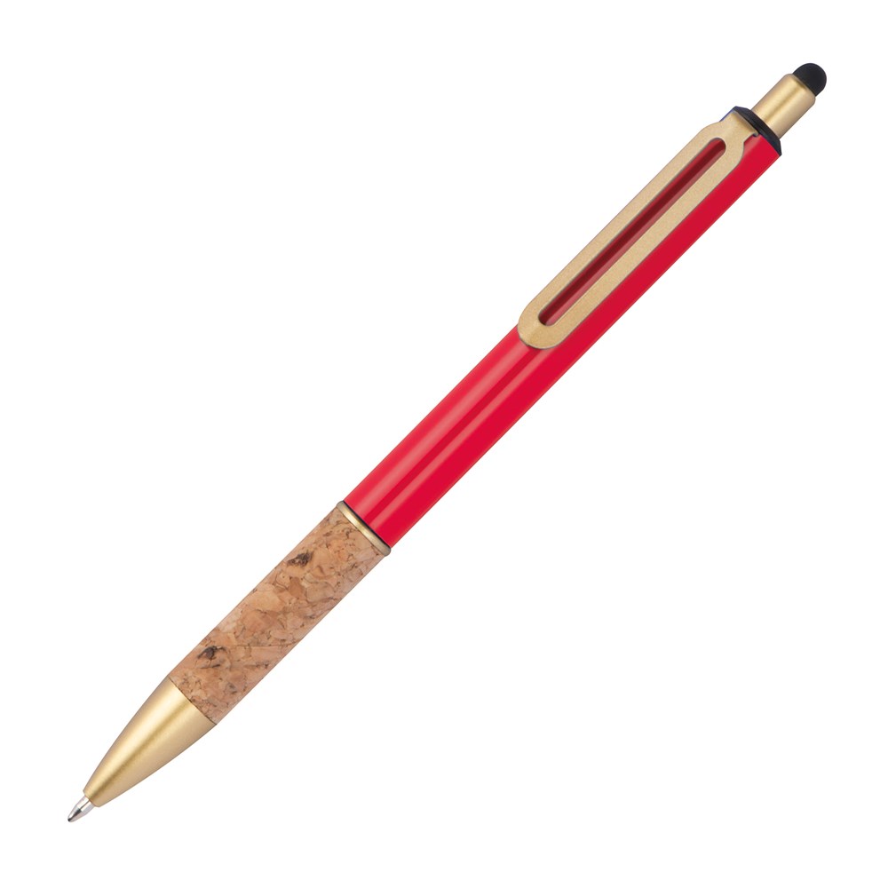 Pen met grip van kurk - bedrukt of onbedrukt verkrijgbaar - Rood