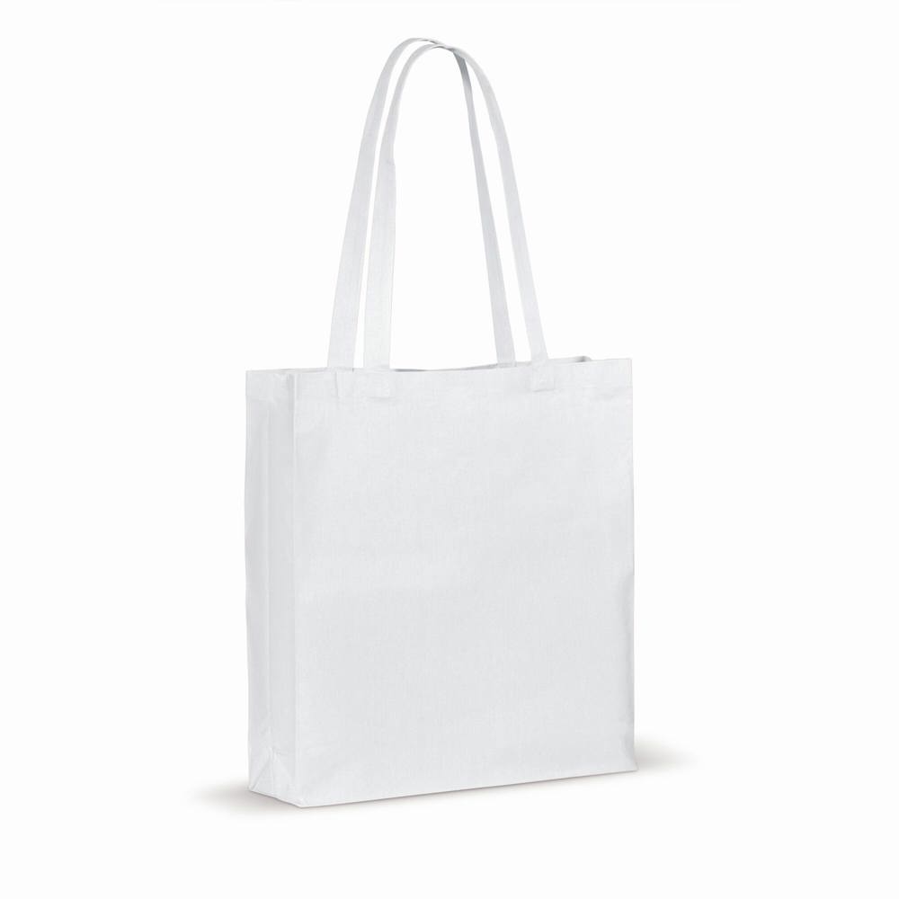 Draagtas gerecycled katoen met bodem 140g/m² 38x10x42cm - met logo of onbedrukt bestellen - Wit