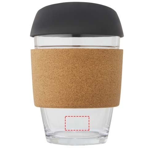 Lidan borosilicaat glazen beker van 360 ml met kurken grip en siliconen deksel