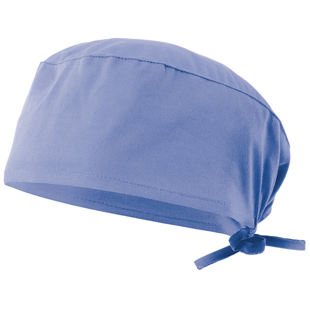 VL ENLIL. Sanitaire keperstof muts (190g/m²), van katoen (35%) en polyester (65%) - met logo of onbedrukt - pastel blauw