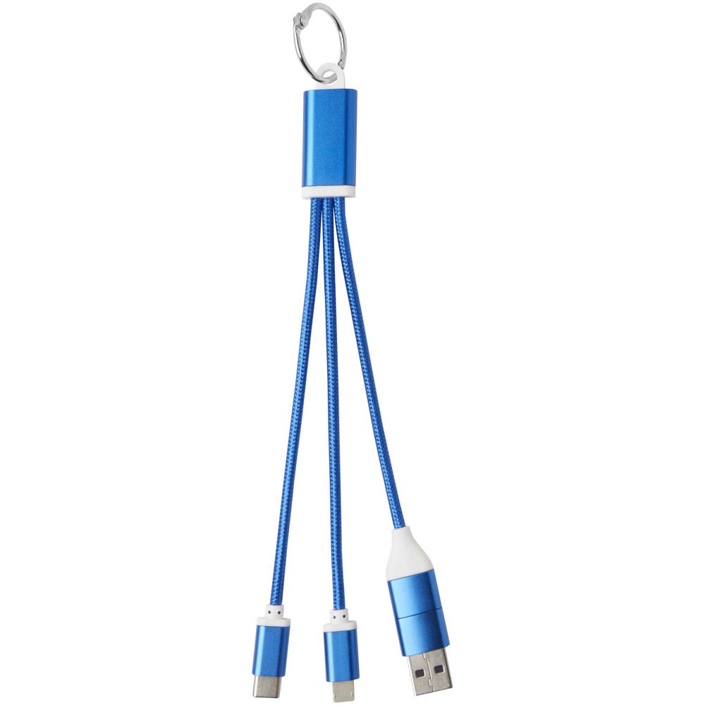 Metal 4-in-1 oplaadkabel van gerecycled aluminium met sleutelhanger