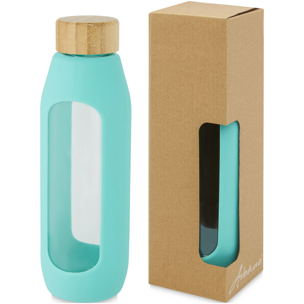 Tidan fles van 600 ml in borosilicaatglas met siliconen grip - bedrukt of onbedrukt verkrijgbaar - Getijdegroen