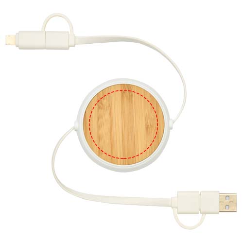 Chechia 5-in-1 100 cm intrekbare datasynchronisatie- en 45 W snellaadkabel van gerecycled plastic met bamboe details